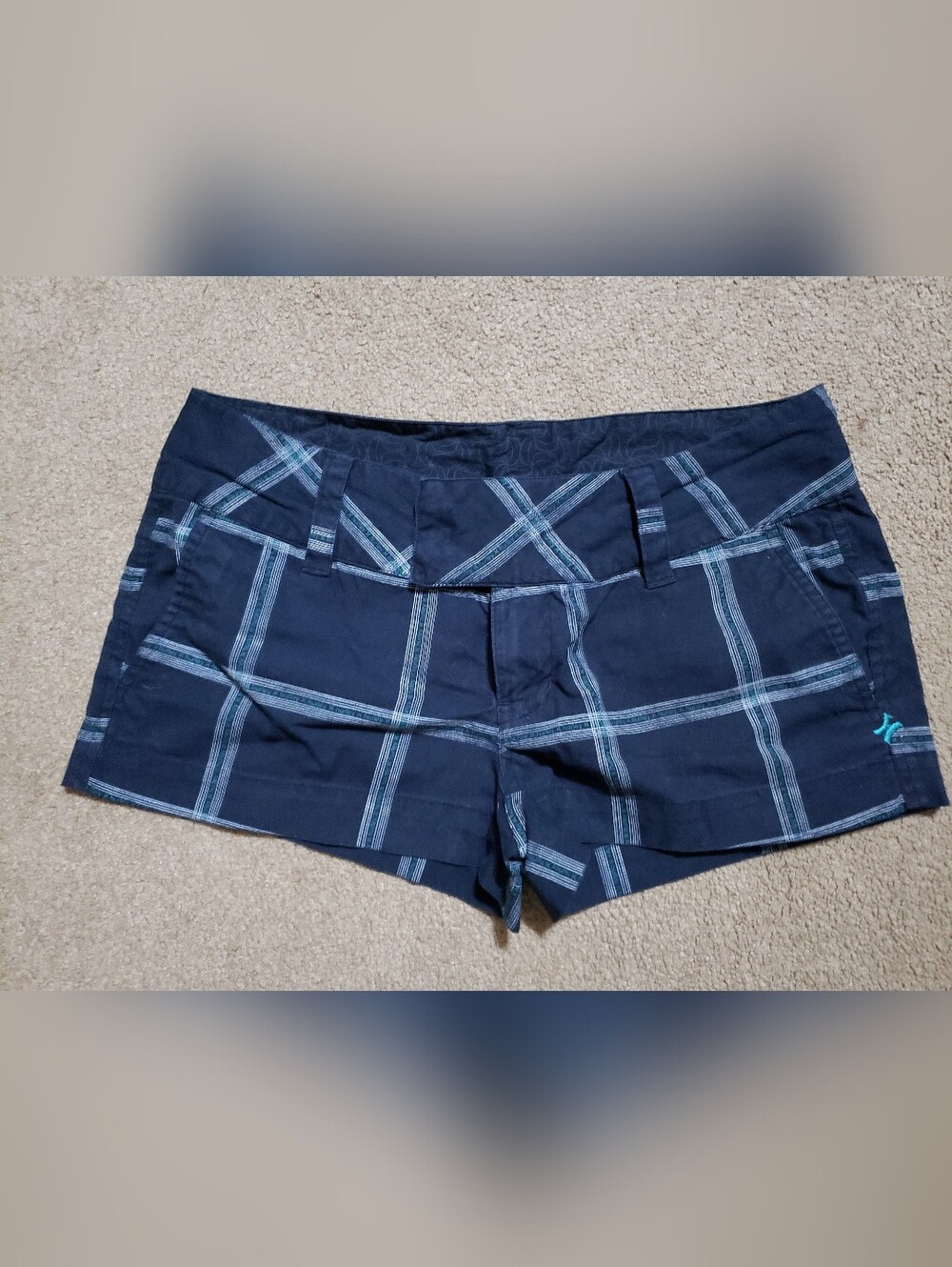 HURLEY Black & White Plaid Mini Shorts